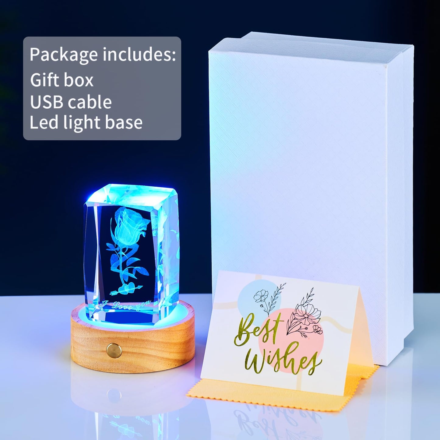3D Christmas Tree Crystal Night Light with Wooden LED Base – Holiday Crystal Lamp Gift for Family Friends Kids Couples Parents Women & Men – Christmas Home Decor, Anniversary, Birthday Presents