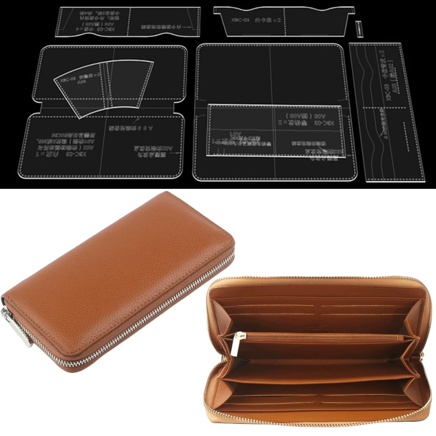 RIVEENY Leather Purse Templates, Acrylic Leather Patterns Templates for Women's Wallet Long Clutch Zip Around Travel Leather Purse