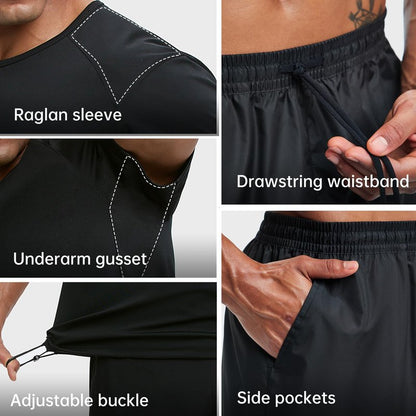 HOTSUIT Sauna Suit for Men Weight Loss Heat Trapping Sweat Shirts & Fat burning Shorts for Weight Loss Workout Gym Exercise Boxing Black 4XL
