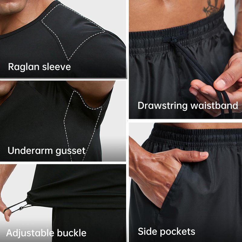HOTSUIT Sauna Suit for Men Weight Loss Heat Trapping Sweat Shirts & Fat burning Shorts for Weight Loss Workout Gym Exercise Boxing Black 3XL