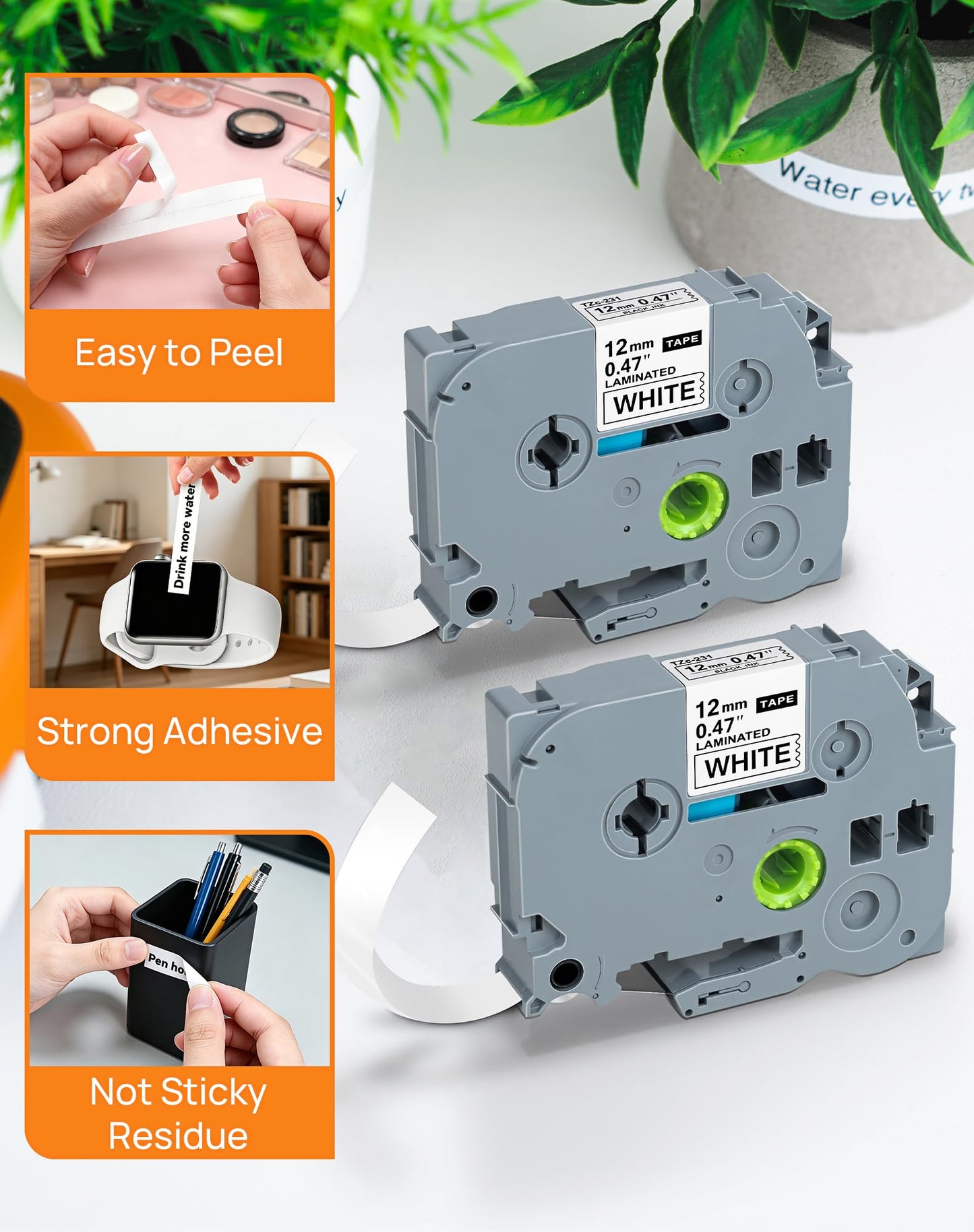 BORN4SHIP Replacement Brother P-Touch Label Tape, Tze Tape 12mm 0.47 Laminated White Tze-231 Tz 231 Tapes Compatible with Brother Label Maker PT-D210 D220 D400 D410 D450 H110 1280 Refill 6 Pack