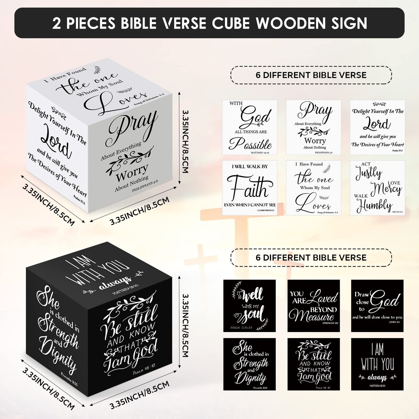 2 Pcs Bible Verse Mini Wood Signs Father Day Gift Christian Decor Be Still and Know Religious Sign Wooden Scripture Desk Decor Rustic Bible Verse Blocks Home Word Plaque, 3.35 Inch(Vivid Style)