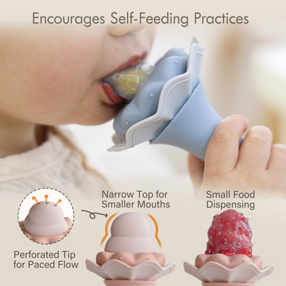 Moonkie Baby Fruit Feeder with Freezer Tray | BPA Free Silicone Infant Food Feeder | Two Sizes Pouches and Breastmilk Popsicle Molds for Cooling Relief | Baby Shower Gifts 4 Months+, 2 Pack