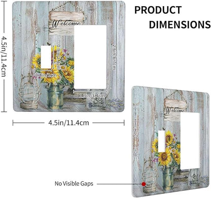 Sunflower Vintage Barn Wooden 2 Gang Light Switch Covers Sun floral Single Toggle Rocker Combo Wall Plate Electrical Faceplate Decorative Switchplate Farmhouse Home Livingroom Decor