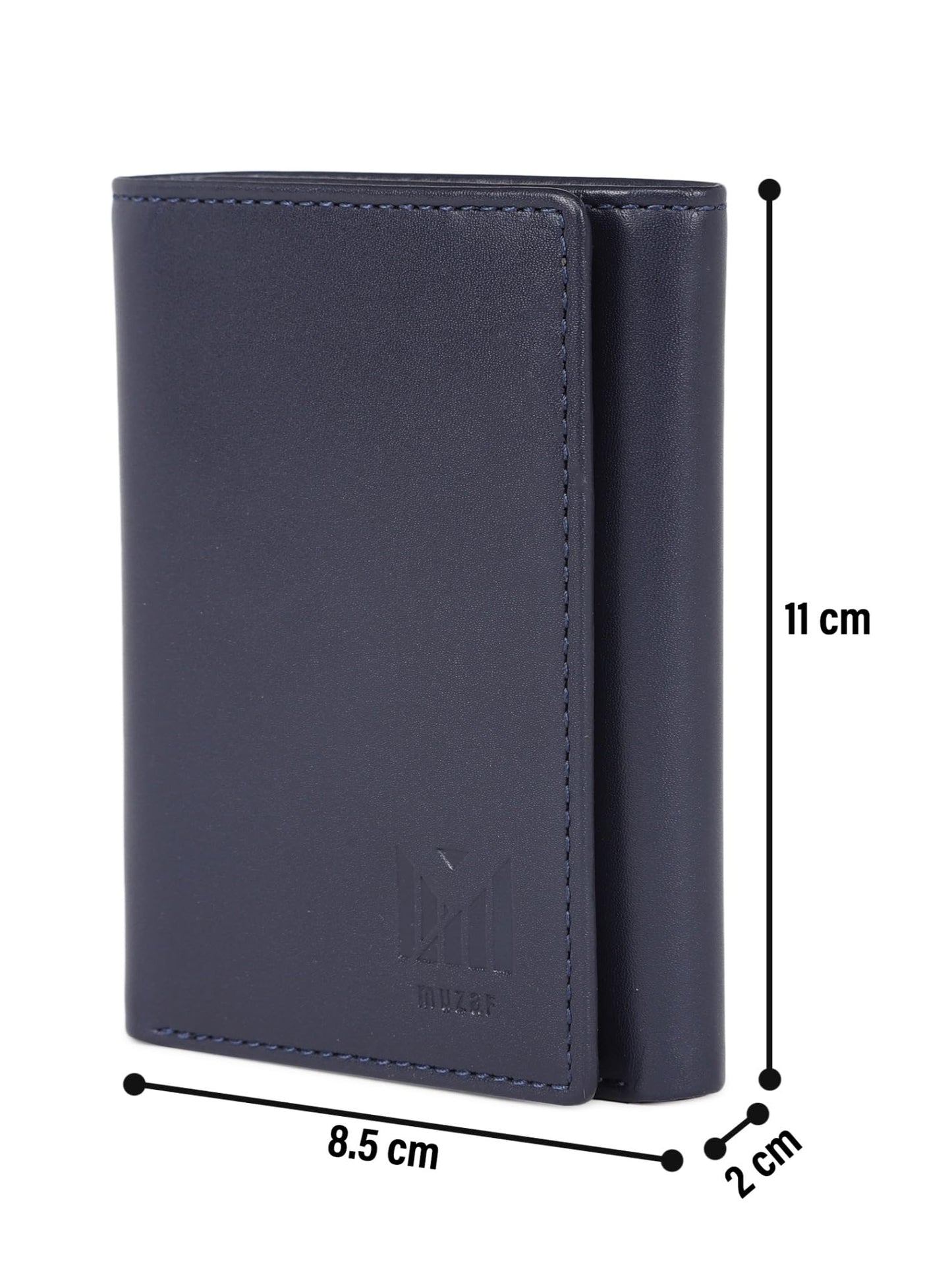 muzaf Trifold Premium Leather Wallet for Men with RFID Blocking (Navy Red)