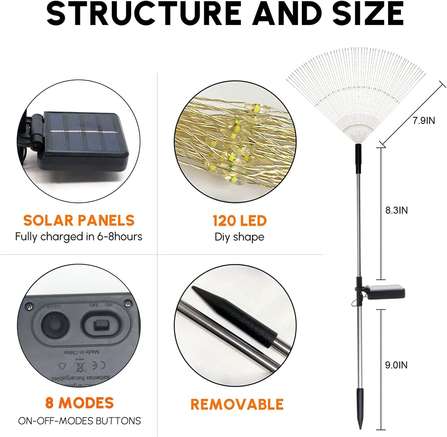 SolarEra Solar Garden Firework Lights, 4 Pack, Waterproof, 120 LED, Outdoor, Warm White, Pathway, Patio, Party Decorations
