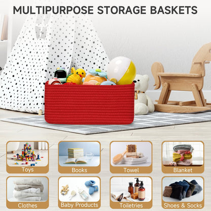 Maxuni 3-Pack Small Storage Baskets for Organizing | Woven Shelf Toy Basket | Rope Baskets for Gifts Empty | Closet Organizer Bins with Handles | Cube Decorative Box | 11.8×7.8×5.1” | Christmas Red