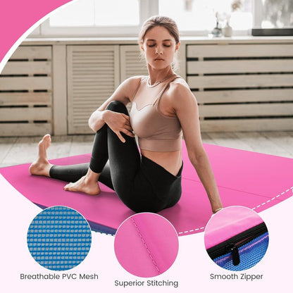 Goplus Thick Folding Gymnastic Mat - 4" Bi-Fold Fitness Mat with Carrying Handles & PU Leather Cover | Ideal for Home Gym Workouts