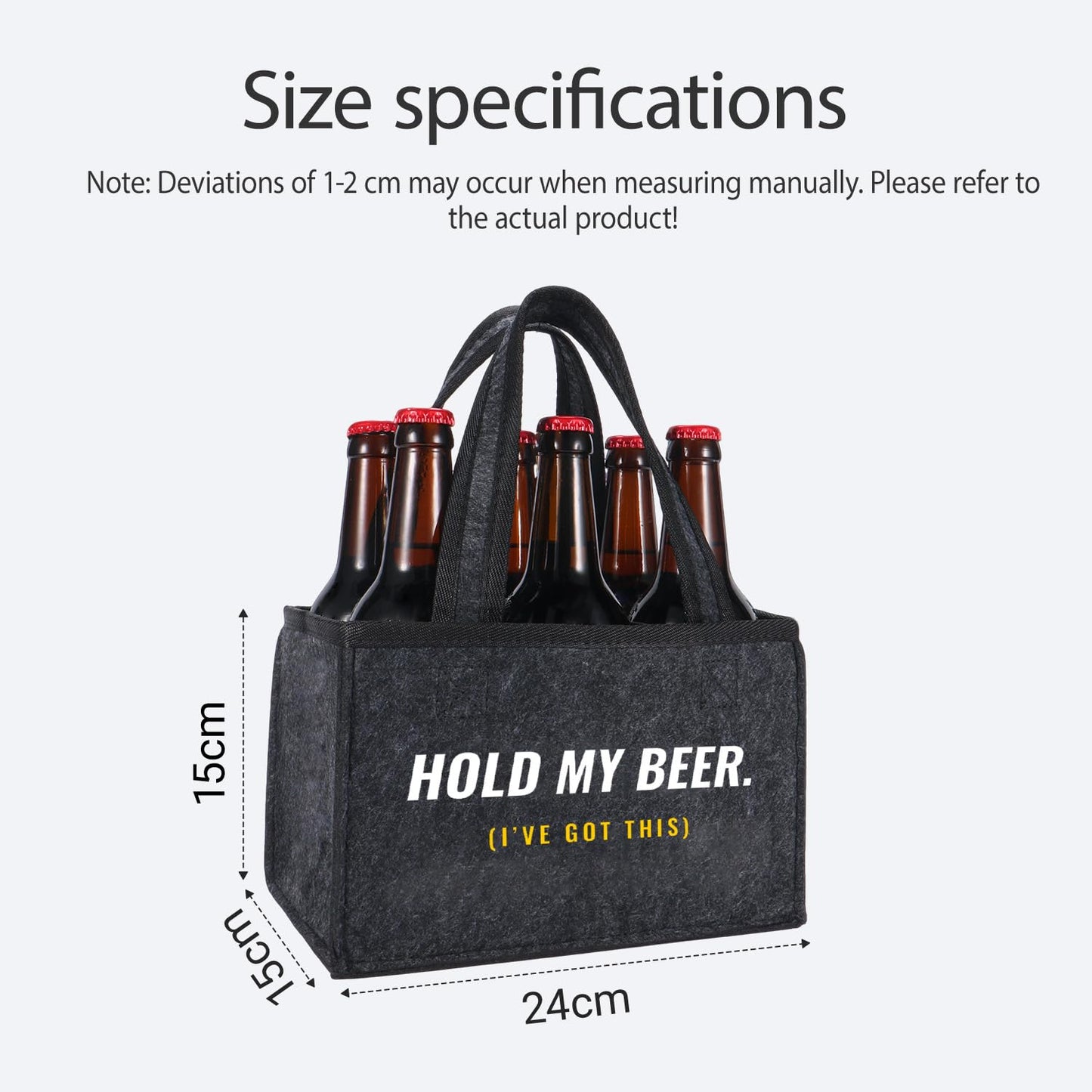 Funny Beer Drink Carrier Bag for Men, Birthday Gift for Beer Lovers, Unique Gifts for Him, Party, BBQ, Camping, and Tailgating, 6-Bottle Felt Beer Tote