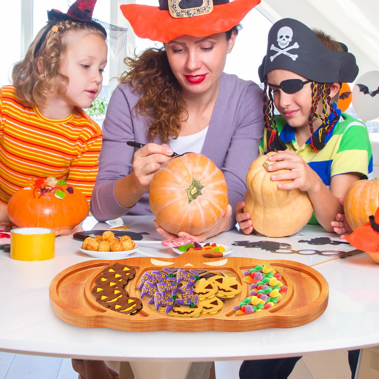Ciieeo Halloween Pumpkin Charcuterie Board,14.9x11.4 Inches Snacks Fruit Meat Cheese Plate Unique Pumpkin Tray for Halloween Thanksgiving Christmas