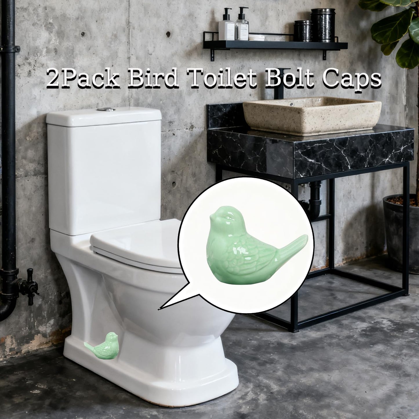 2Pack Bird Toilet Bolt Caps,Toilet Bolt Covers Decorative,Cute Funny Ceramics Bird Decorative,Closestool Bottom Easy Installation Replacement Parts(Bird-Pink)