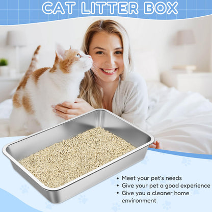 LIHONG Stainless Steel Cat Litter Box,Large Metal Litter Box for Small Large Cats Kitty Rabbits,No Smell,Non Stick,Easy to Clean(20" Lx14 Wx4 H,L)