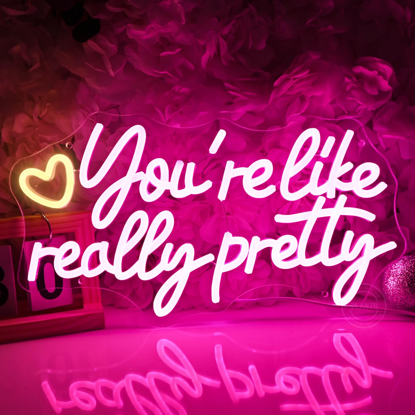 Planzo Led Neon Sign Light You're Like Really Pretty With Heart Girls Bedroom Beauty Salon Studio Wall Sign Decor Wedding Birthday Christmas Party Decor Gifts USB 15.75"x8.66"