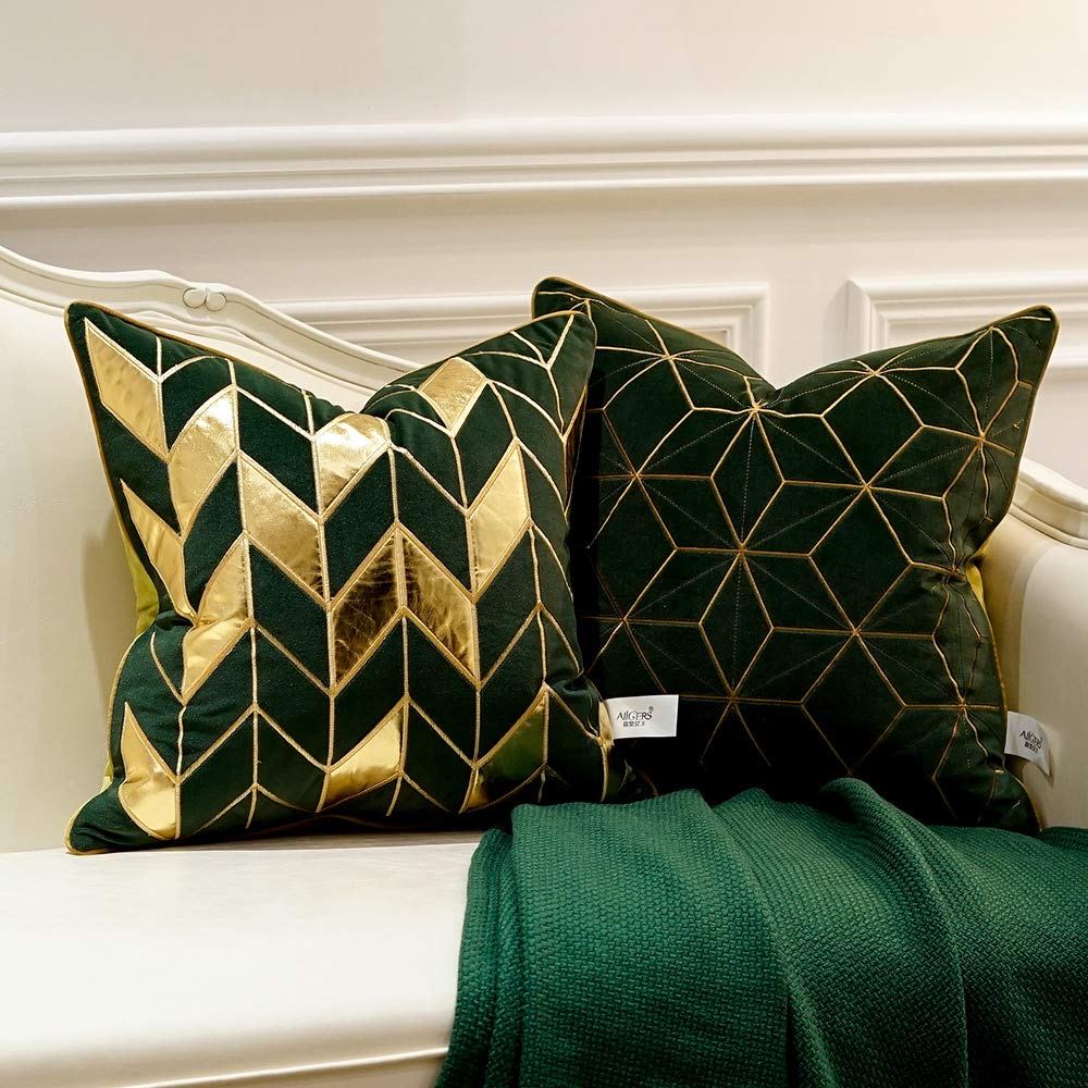 Avigers 18 x 18 Inches Green Gold Plaid Cushion Case Luxury European Throw Pillow Cover Decorative Pillow for Couch Living Room Bedroom Car