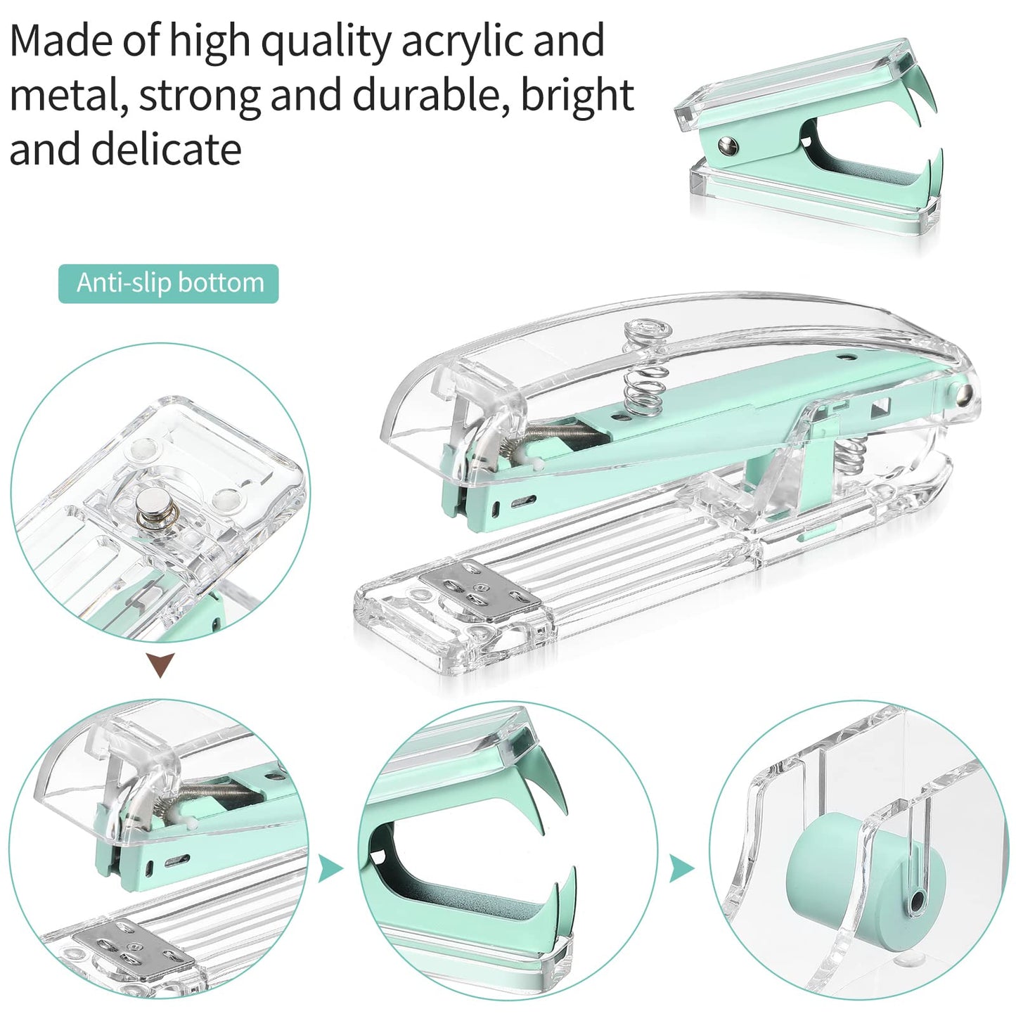 Office Supplies Set Desk Accessory Kit, Acrylic Stapler Set Staple Remover, Tape Dispenser, Binder Clips, Paper Clips, Ballpoint Pen and Scissor with 1000 Pieces 26/6 Staples (Green)
