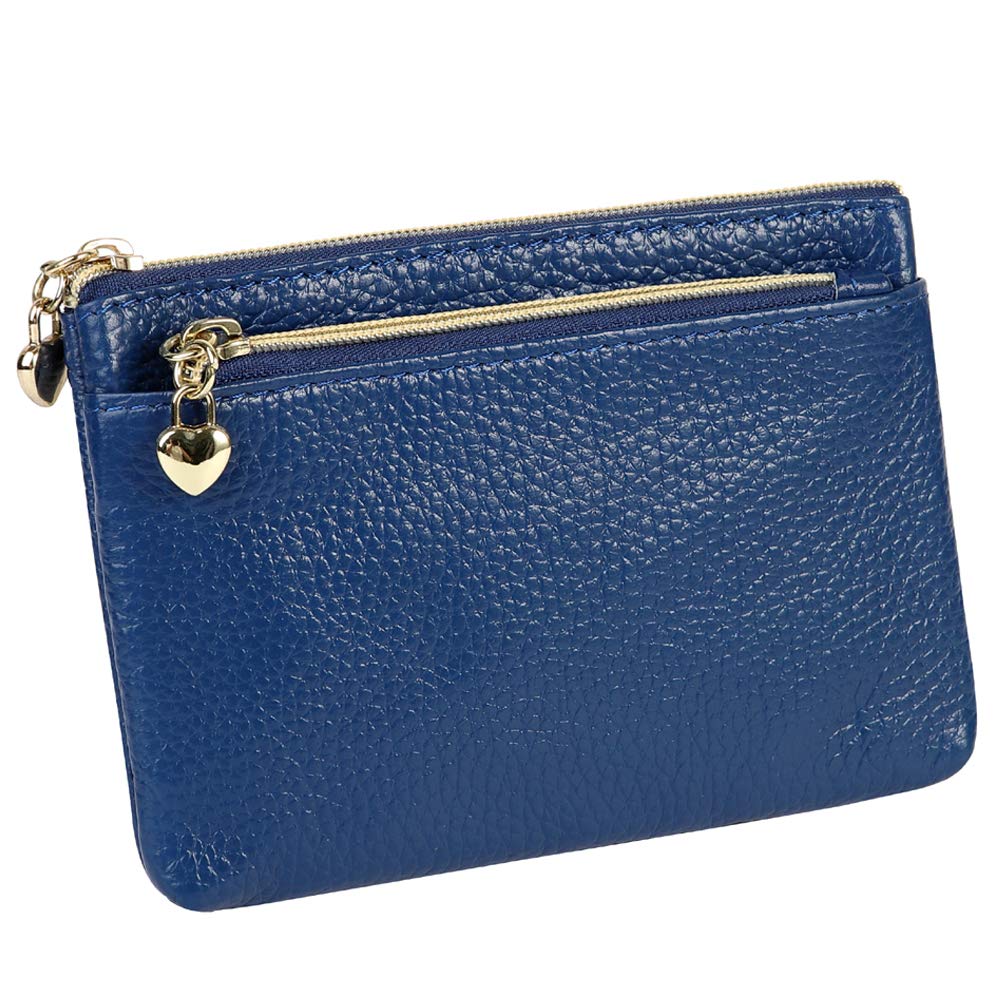Cynure Women's Genuine Leather Coin Purse Zipper Pocket Size Pouch Change Wallet, Royal Blue