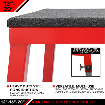 JFIT Adjustable Plyo Box 12", 16", and 20" Heights