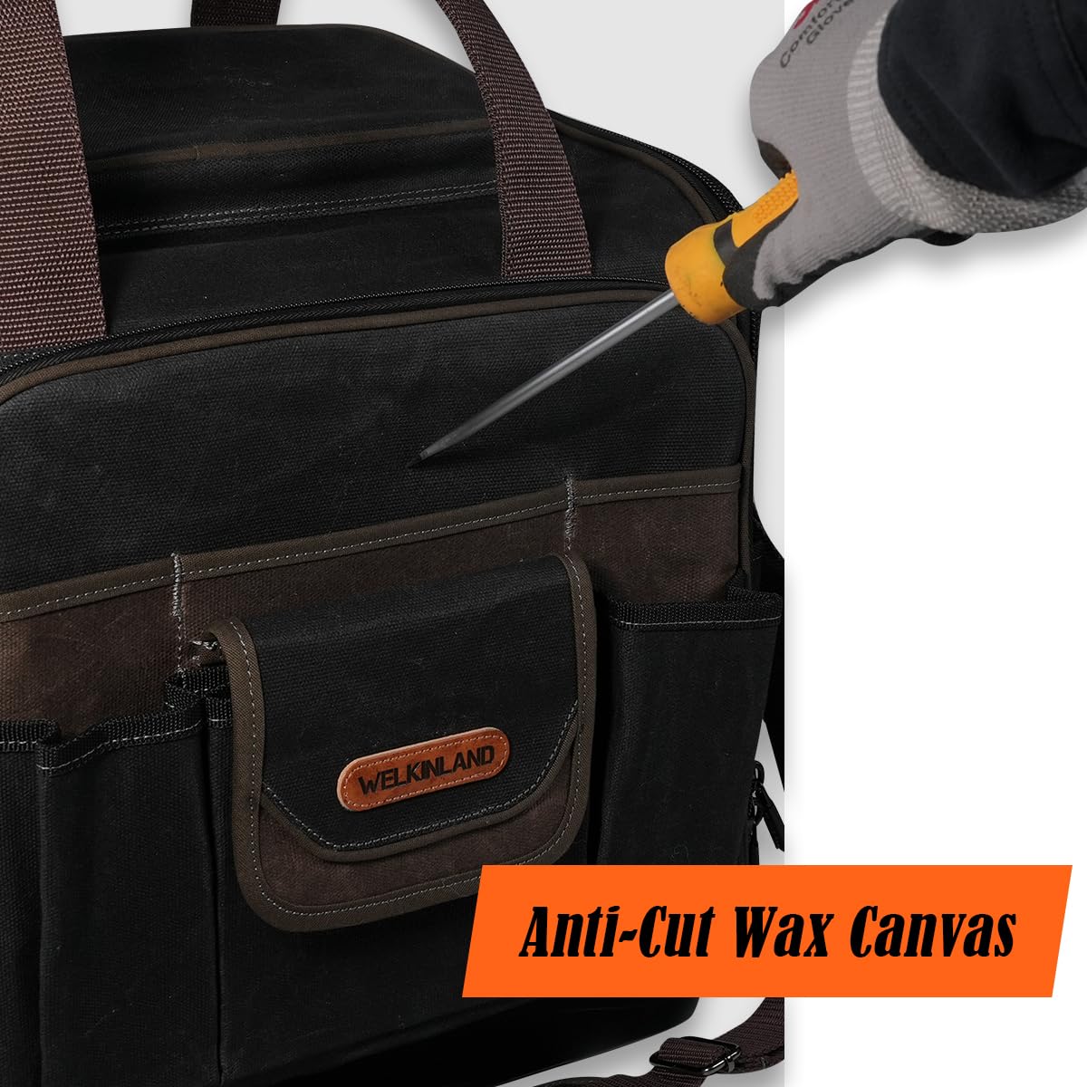 WELKINLAND 54Pockets Electrician Tool Bag, Heavy-Duty Hard Bottom Tool Bag, WaterProof Waxed Canvas Tools Bag, Technician Tool Bags, HVAC Tools Bag For professionals