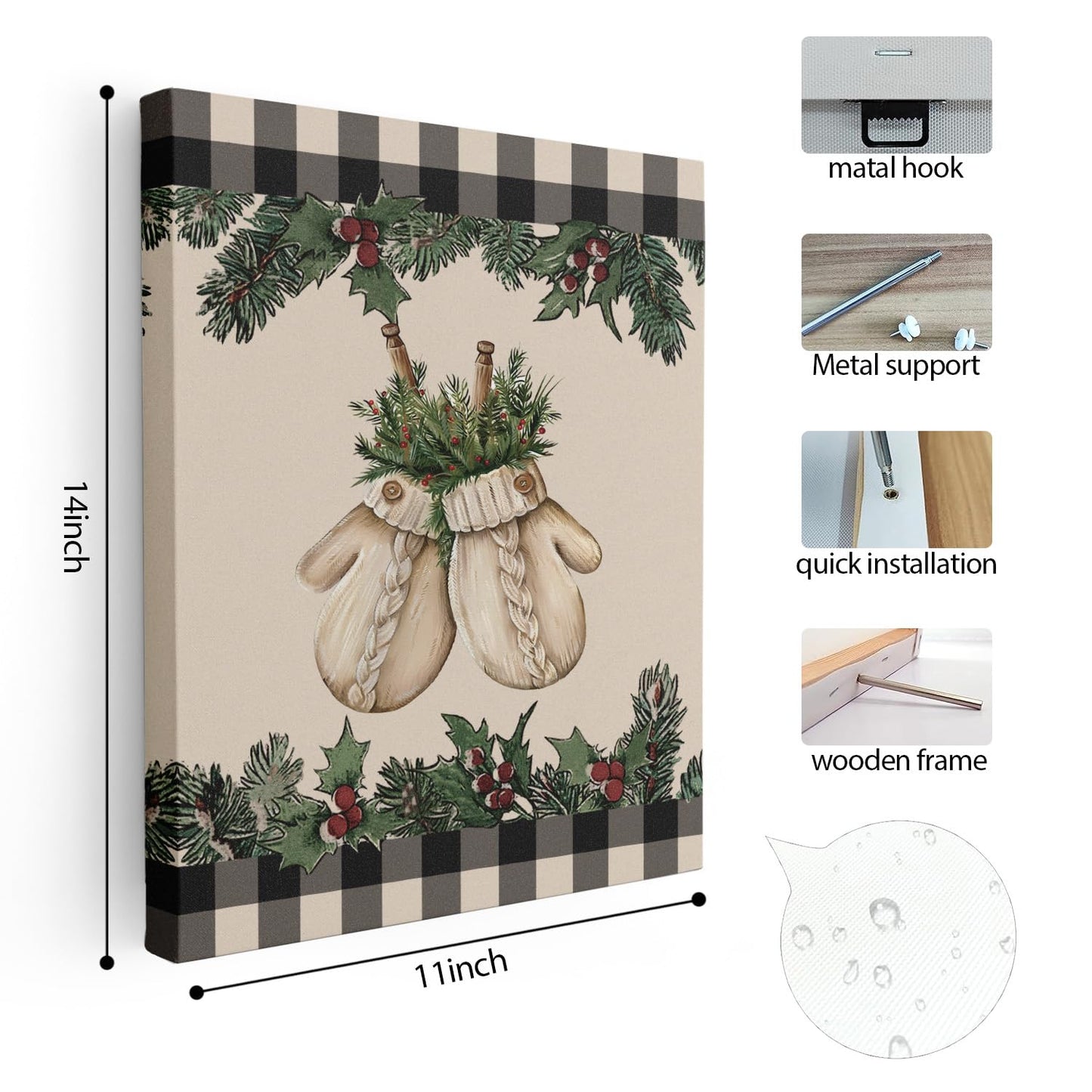 Paperwhite Mittens Christmas Wall Art, Prints for Home Office, 11x14 Inch Framed