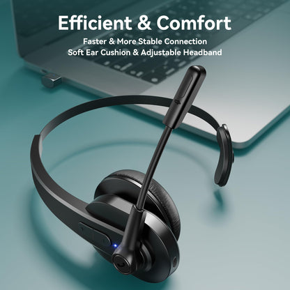 Sarevile Bluetooth Headset with USB Dongle for Computer, Single-Ear Wireless Headset with Noise Cancelling Microphone for Office & Truckers, Bluetooth V5.2 with Mute Button for Work