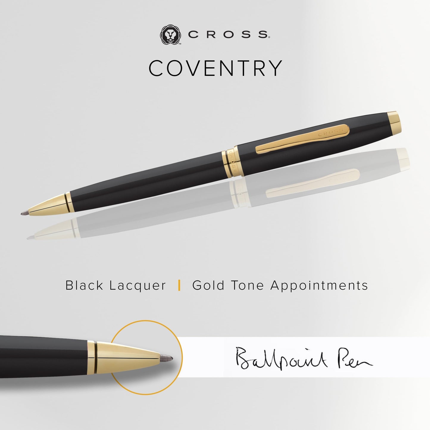 Cross Coventry Black Lacquer with Gold-Tone Ballpoint Pen - Refillable Pen for Smooth Writing - Professional, Elegant Accessory - Black Ink - Long-Lasting Use - Desk Essential - Gift-Ready