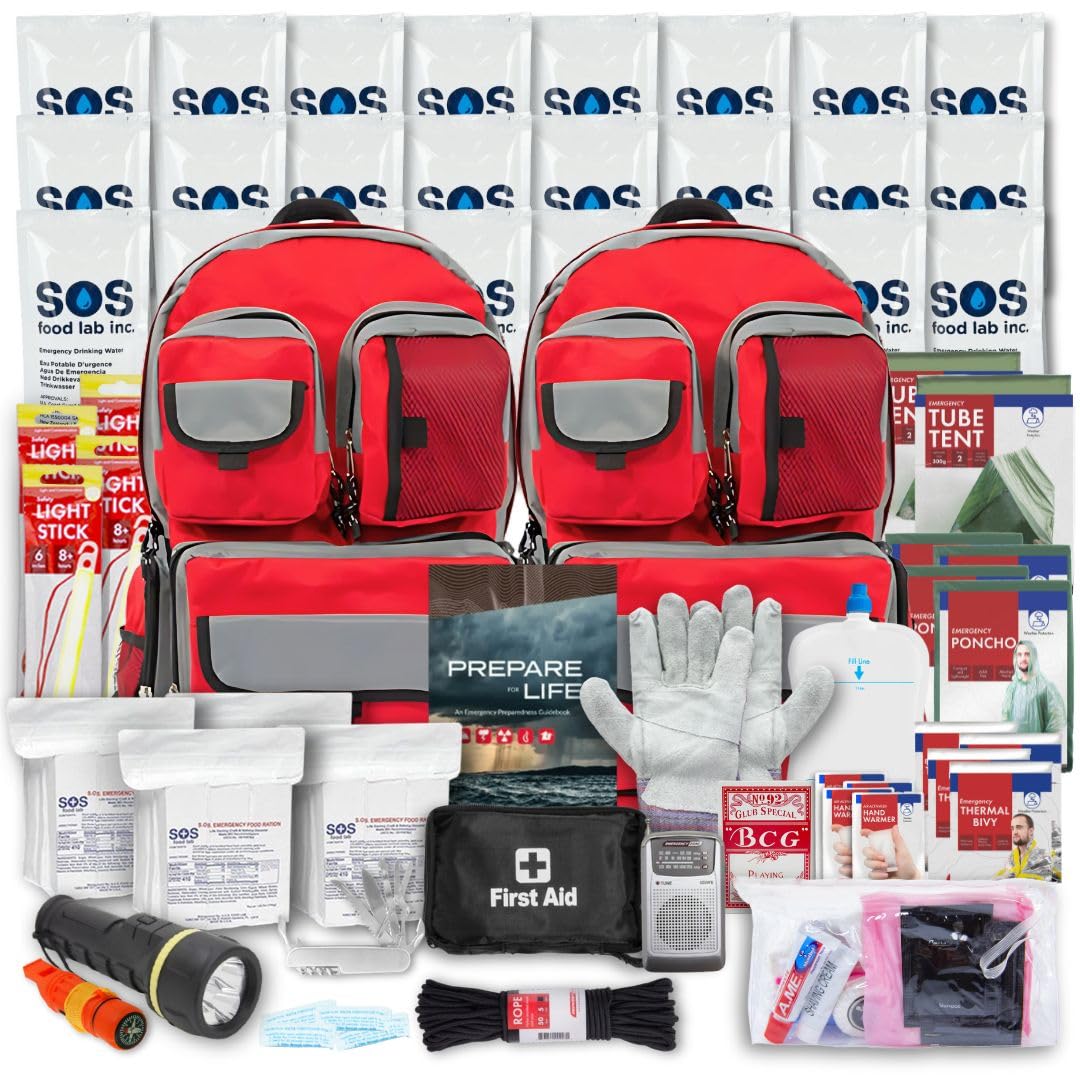 Family Emergency Kit - 4 Person | All-in-one Survival Kit Backpack for Earthquake, Flood, Disaster Relief, Civil Unrest & Outdoor - Survival Bag & Emergency Preparedness Kit for Families