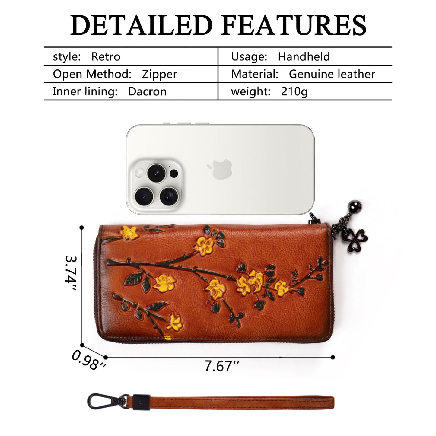 SHARPAD Wallet Genuine Leather for Women - with RFID Blocking Card checkbook ID Slot Large Capacity Vintage style (flower brown)
