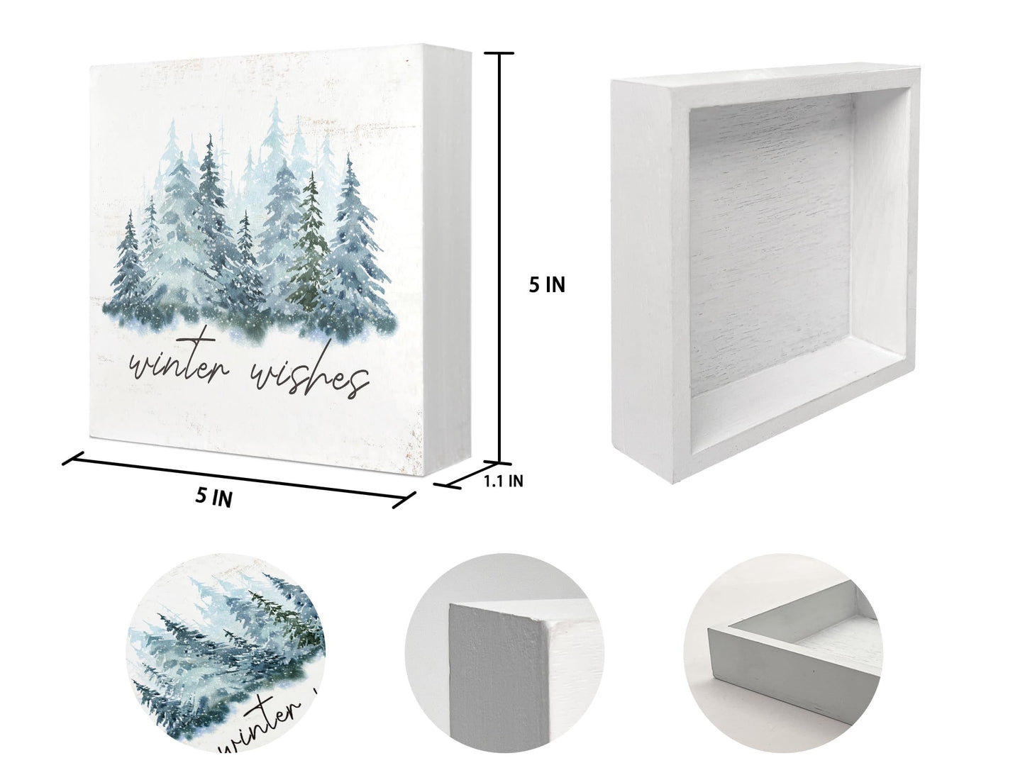MTRGDN Winter Tree Decor - Christmas Sign and Christmas Decoration - Rustic Wood Block Plaque for Home