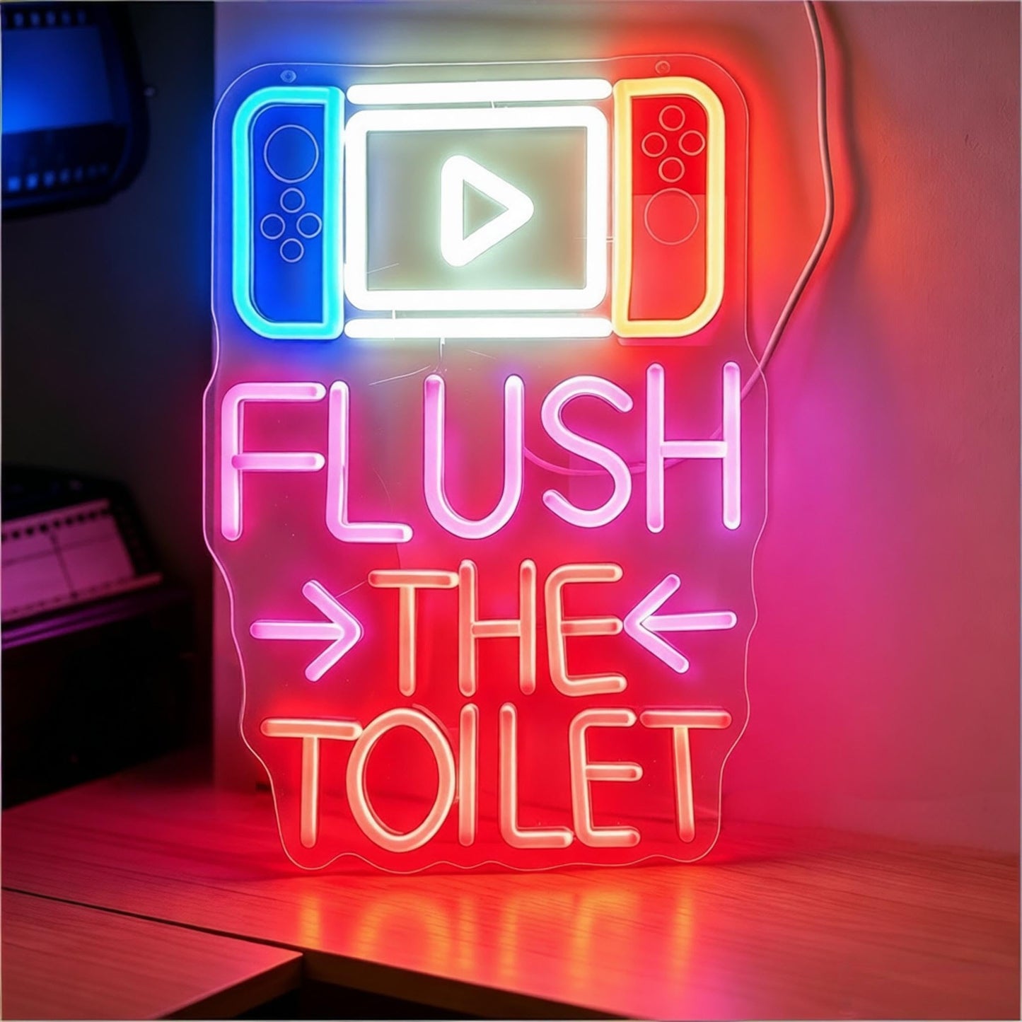 Flush The Toilet Neon Sign, USB Powered Dimmable Decorative Neon Light for Bathroom Public Restroom Home Wall Table Decor 15 x 10.6 In
