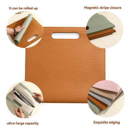 Premium PU Leather Waterproof File Folder & File Jackets & File Pockets Easy to Clean Document Organizer, Multi-Color Options, 13.34x12.56in, Ideal for Students & Professionals(Brown)
