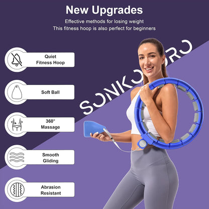 Weighted Workout Hoop for Adult Weight Loss - 50" Plus Size Silent Smart Waist Fitness Circle with Ball - Abs Exercise Equipment for Home… (Purple 3)