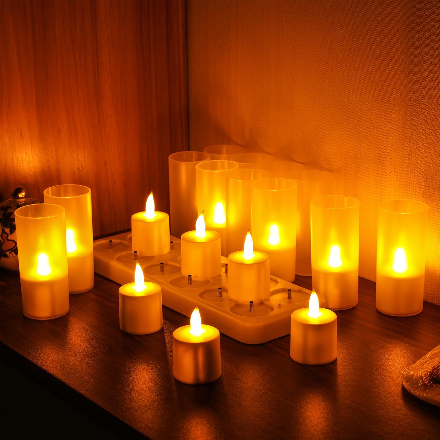 WoneNice 12 pcs USB Rechargeable Flameless Candles with Remote & Timer, LED Tea Lights for Wedding Christmas Lanterns Emergency Home Decor