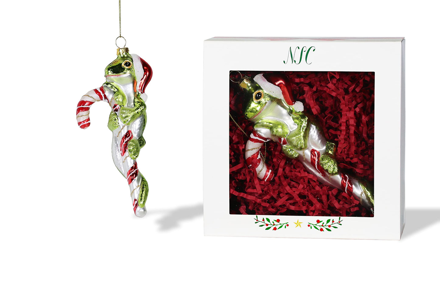 North Star Christmas | Lizard on Candycane Glass Ornament | Christmas Collection