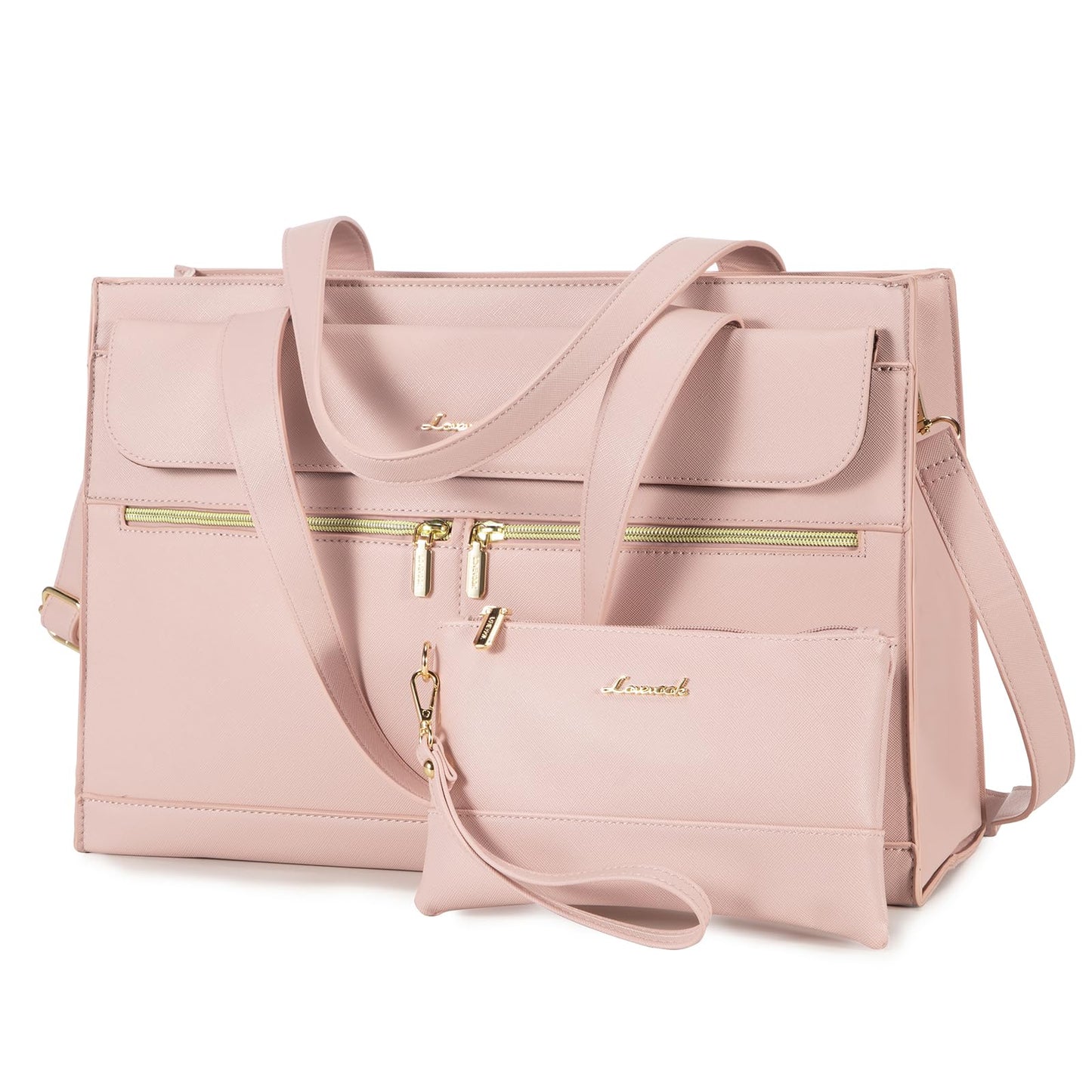 LOVEVOOK Laptop Bag for Women 15.6 Inch Laptop Tote Work Professional Leather Computer Briefcase Waterproof Handbag Shoulder Large Capacity Business Teacher Office Bag Crossbody Purse,Pink