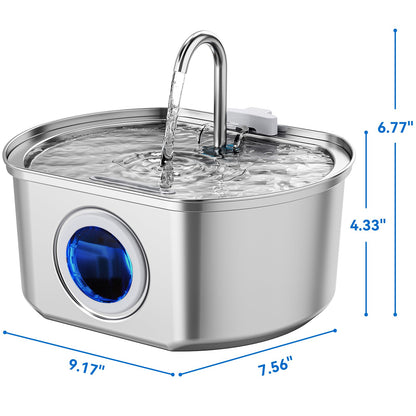 Cat Water Fountain Stainless Steel: 108oz/3.2L Cat Fountain for Drinking- Pet Water Fountain for Cats Inside - Automatic Cat Water Dispenser Bowl - Cat Feeding & Watering Supplies - Water Level Window