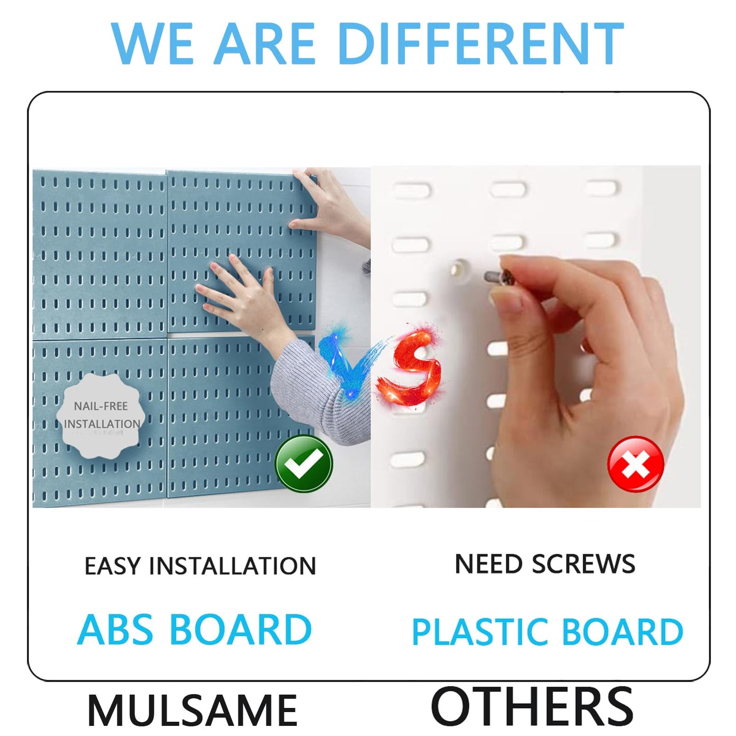 MULSAME Pegboard Combination Kit, 25.2" x 25.2" Wall Mounted Storage Set with 4 Pegboards & 20 Accessories Hanging, Peg Boards Organizer