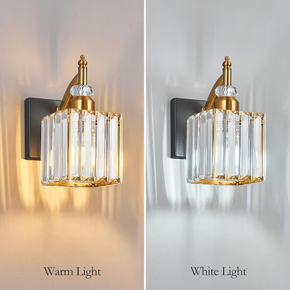 Modern Wall Sconces Set of Two Black Gold Indoor Wall Mounted Room Sconce Crystal Wall Lighting Bathroom Vanity Light Fixtures