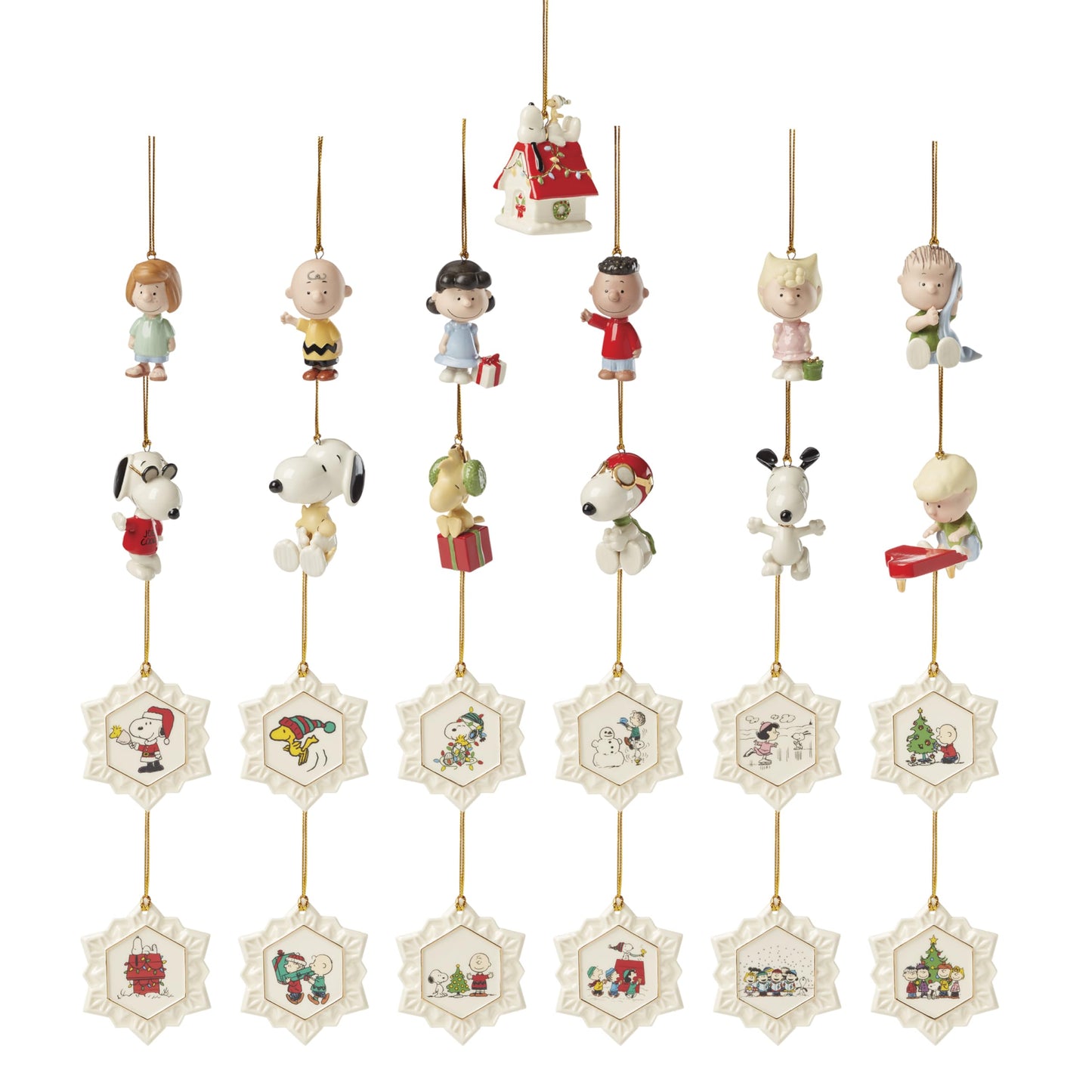 Lenox 897745 Peanuts Advent Calendar, Christmas Ornaments, 2025, Holiday Decorations, 25-Piece Ornament Set