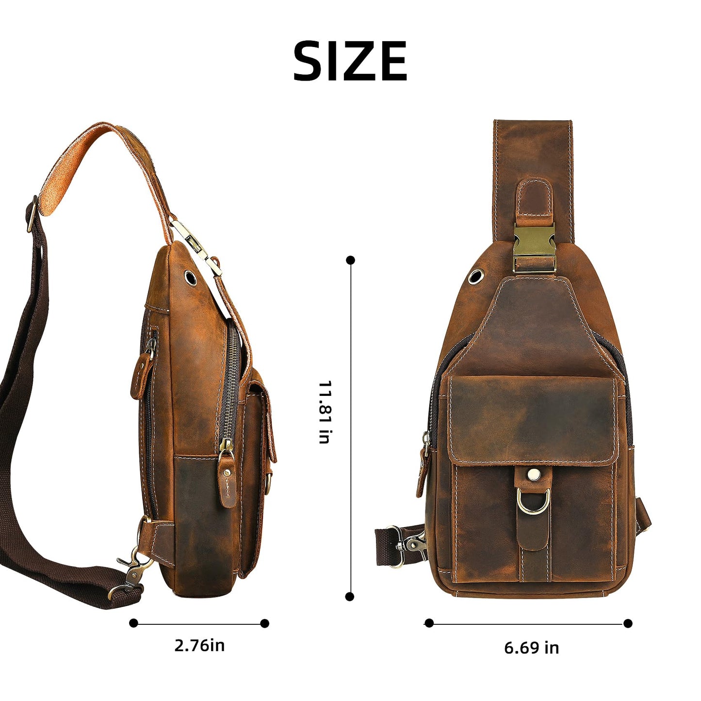 Handadsume Genuine Leather Hiking Travel DayPack Sling Crossbody Triangle Chest Pack Bag For Men Women 8241 (Coffee 258204)