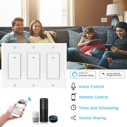 Milfra Smart Dimmer Switch 3Gang Digital Display Single-Pole 3Way Dimmer Smart Switch， 2024 New Model，Works with Siri, Alexa and Google Home，Voice and Remote Control，Neutral Wire Required