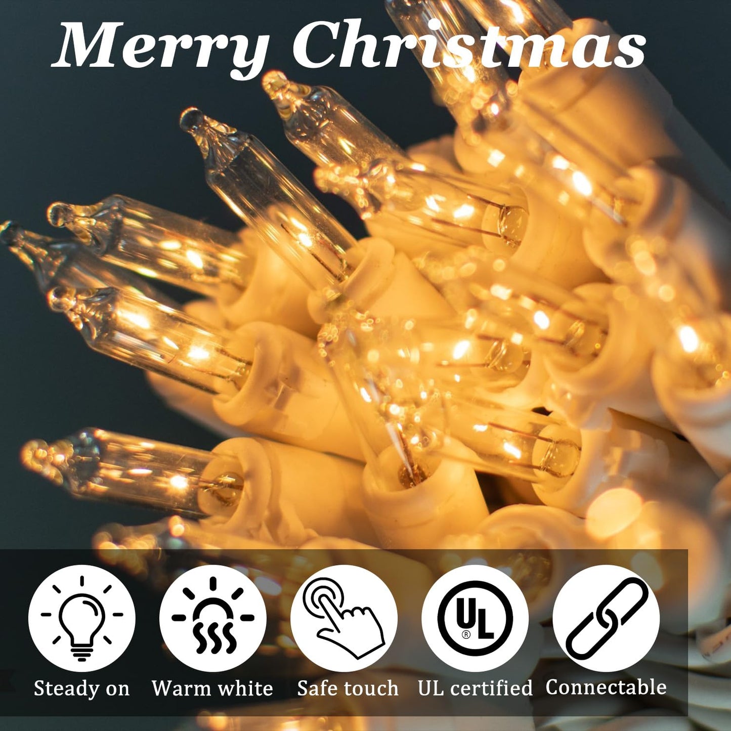 Warm White Christmas Lights Outdoor, 50FT 200 Count Incandescent Mini Christmas Lights White Wire, Waterproof Fairy Lights, Connectable Xmas String Lights for Christmas Tree, Garland, Wedding Decor