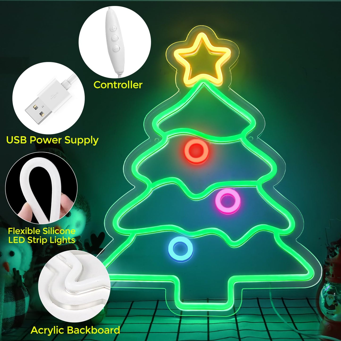 LEDLampsWorld 18.5 x 14.2 Inch Christmas Tree Neon Sign LED Sign for Wall Decor, Neon Lights for Bedroom, Living Room, Home, Party, Yard, Christmas Gifts