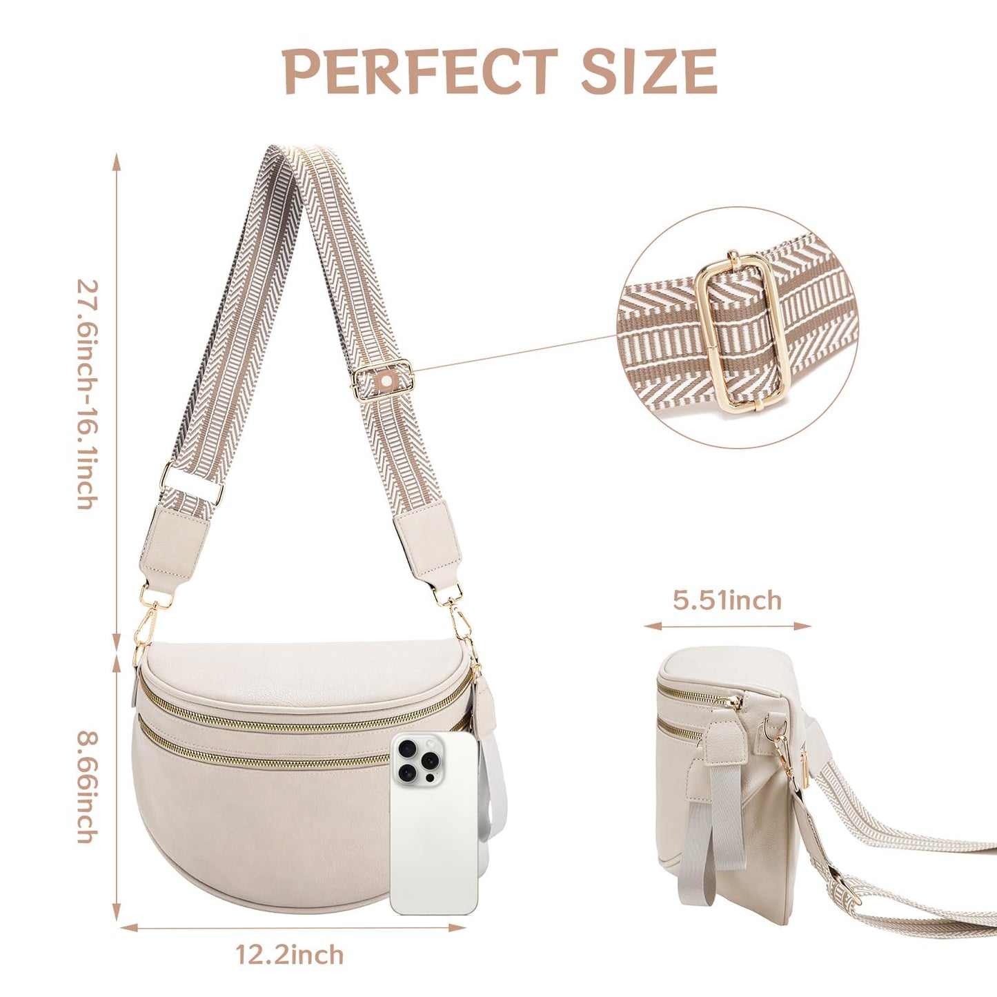 oscaurt Leather Crossbody Bag Bum Bag for Women Large Sling Bag Cross Body Purse Shoulder Handbag Fanny Pack