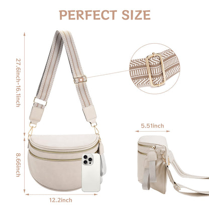 oscaurt Leather Crossbody Bag Bum Bag for Women Large Sling Bag Cross Body Purse Shoulder Handbag Fanny Pack