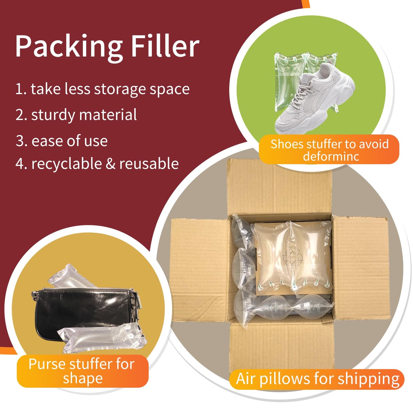 Ufriandz Air Pillows for Shipping Inflatable Air Bags for Packing, 4.72" X 7.87" Air Pockets for Packaging Moving Supplies Box Filler Purse Shaper Alternative to Packing Peanuts, 150 Count