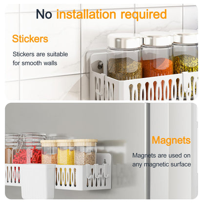 4 Pack Magnetic Spice Rack for Refrigerator, Spice Rack Organizer, Moveable Magnetic Shelf Fridge Organizer with 4 Hooks for Kitchen and Oven Organization, Black