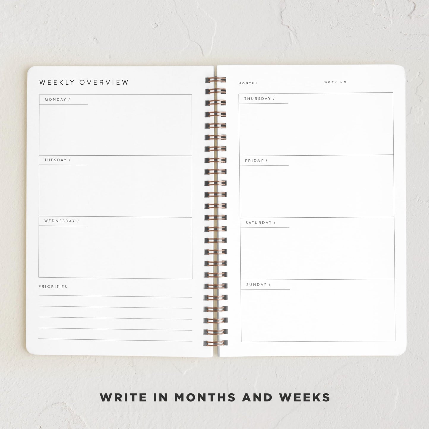 Minted Campania 2026 Weekly & Monthly Undated Planner, 5.5" x 8.5" Yellow Stripe Spiral Bound Planner Notebook, 132 Pages, Bright Modern Undated Calendar for Office, Home & School