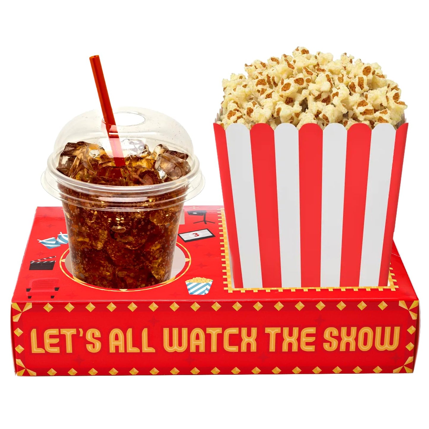 Bekith 50Pcs Movie Night Snack Trays Hold Popcorn Candy Food Drink, Disposable Paper Snack Boxes Movie Night Party Favors, Movie Night Supplies for Movie Theater Family Birthday Party, Red