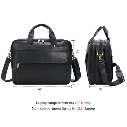 Polare Natural Napa Leather 16'' Black Business Briefcase Laptop Messenger Bag for Men with YKK Zippers