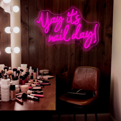 Yay It's Nail Day Neon Sign, Dimmable Pink LED Nail Salon Decor for Beauty Room, Wedding, Bar, Bedroom - Great,Gift for Nail Tech Girls, Christmas, Birthday, USB Powered Wall Decor, Personalized Gift 11.4 * 16.9 In